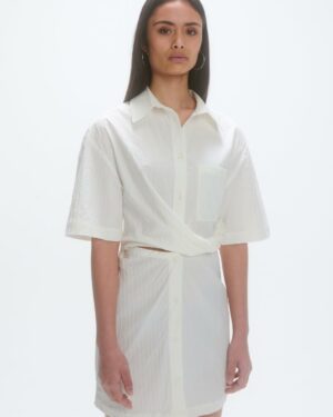 Deconstructed short sleeve dress Irregular white stripe