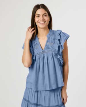 Jayla S Voile Top Smoke Blue