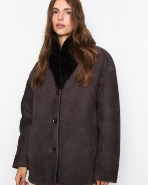 Melli Shearling Jacket Dark Brown Suede