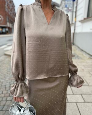 Amara Heavy Sateen Bedaz Blouse Dark Taupe