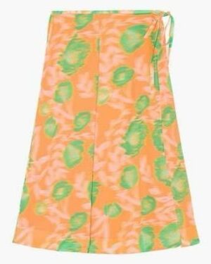 Printed Light Crepe Wrap Skirt Vibrant Orange